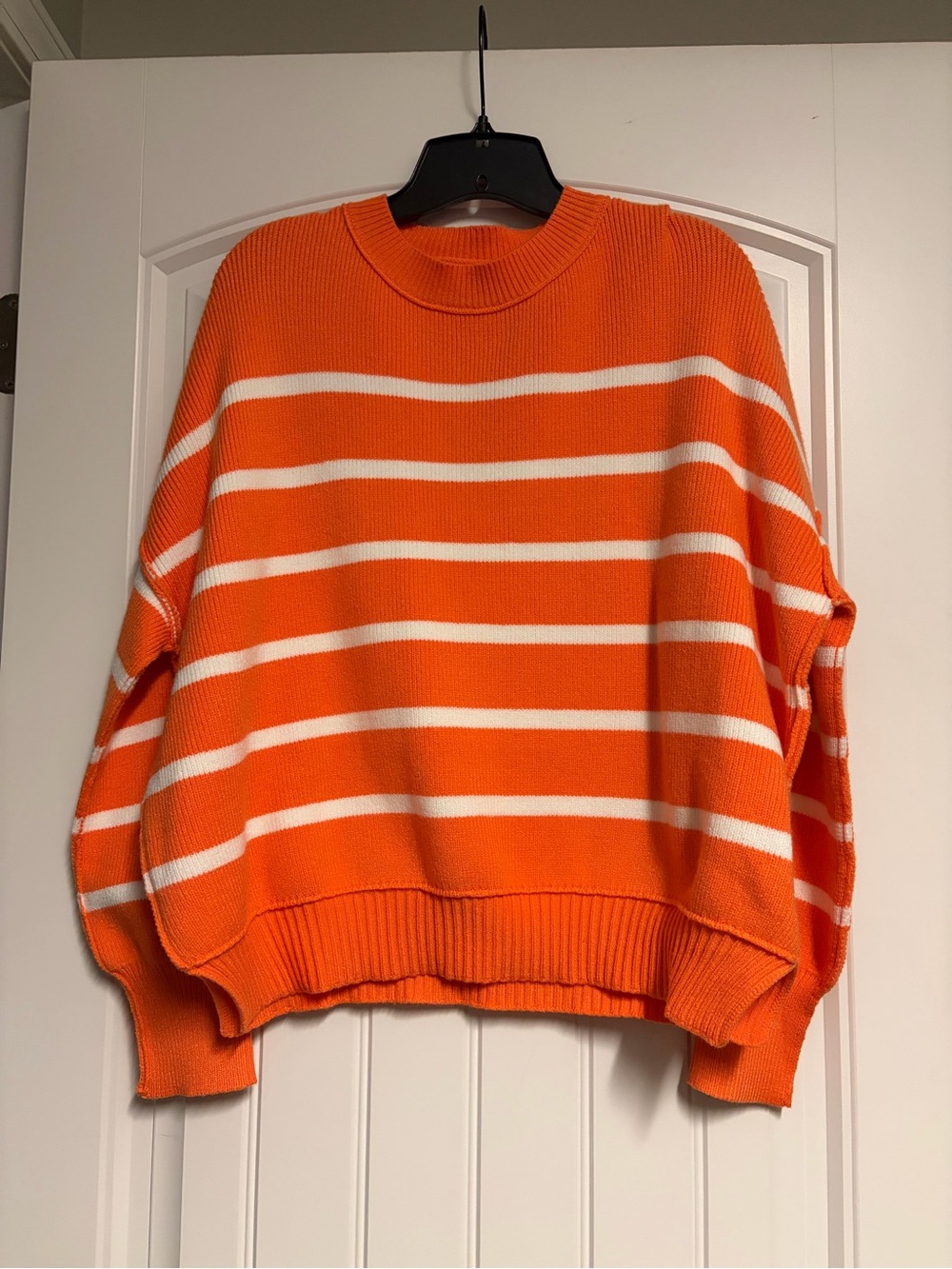 Striped Orange & White Crewneck Sweater - Women's